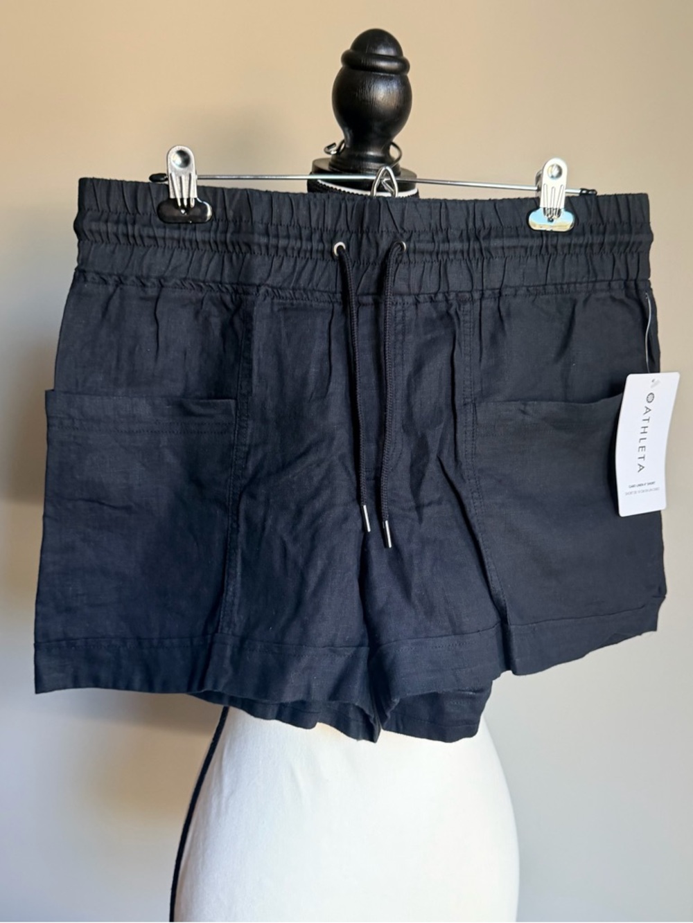 Athleta Black 100% Linen Drawstring Shorts